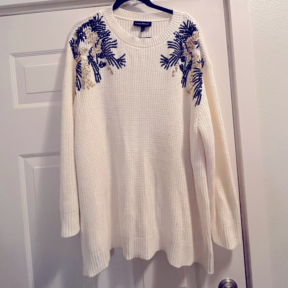 Lane Bryant white sweater with sequin shoulders size 22/24
